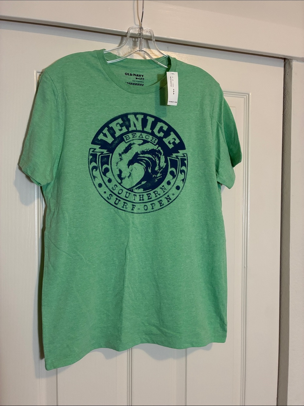 VTG Old Navy Green Short-Sleeve Graphic Tee with Navy Surf Logo